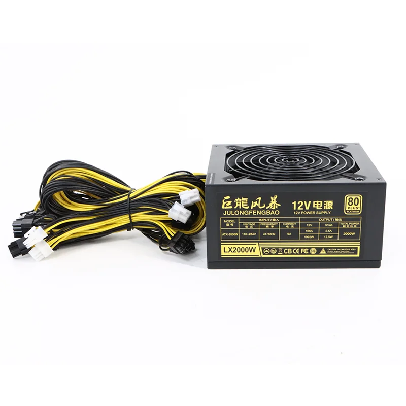 Малошумный источник питания 90 Gold 12V Atx 2000W Silent 8 GPU Power Supply