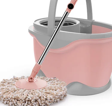 2024 Hand-Free Dual Drive Rotary Mop Set Stainless Steel with Cotton & Plastic Mop Bucket Easy Floor Cleaner for Home Use