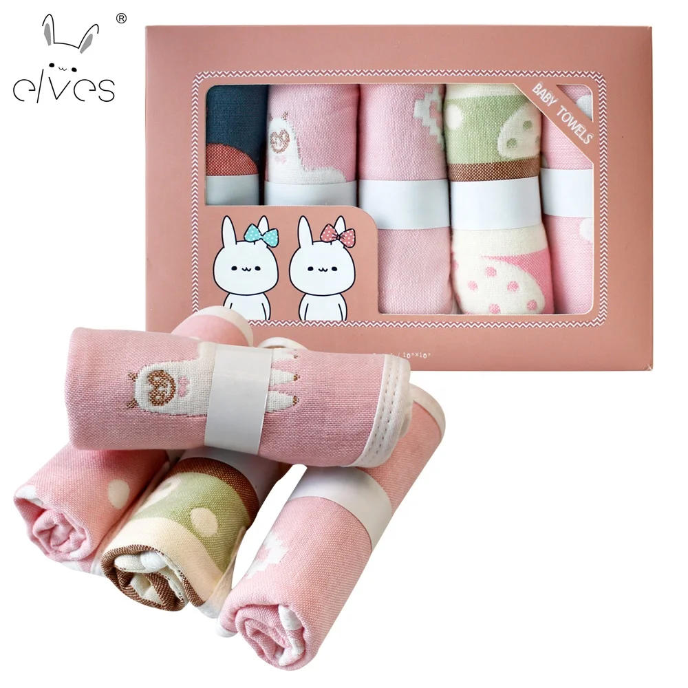 6 Layers of Baby Washcloths Extra Soft Absorbent Natural Muslin Cotton with Cartoon Printed Design Newborn Baby Face Towel