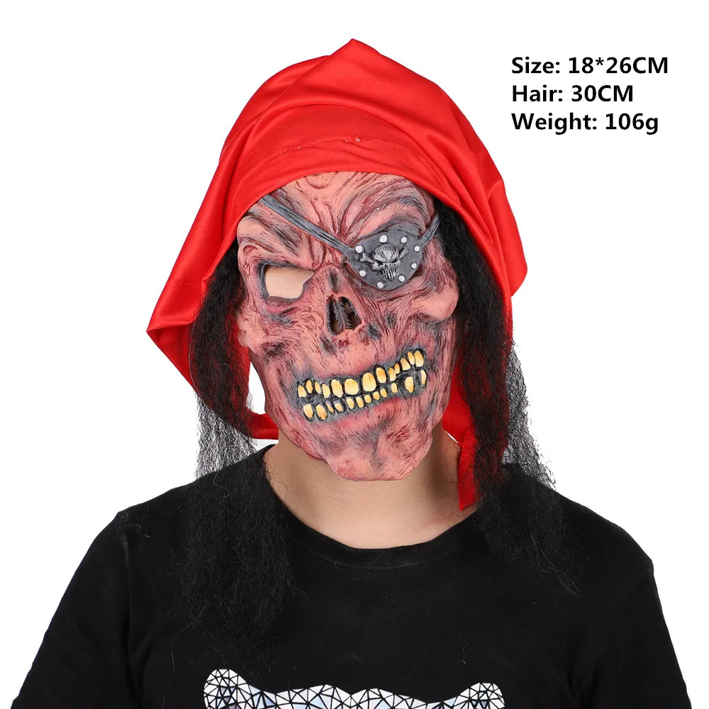 Spot new lifelike old man disguise masks horror scary red-faced one-eyed halloween pirates caribbean latex head mask with scarf