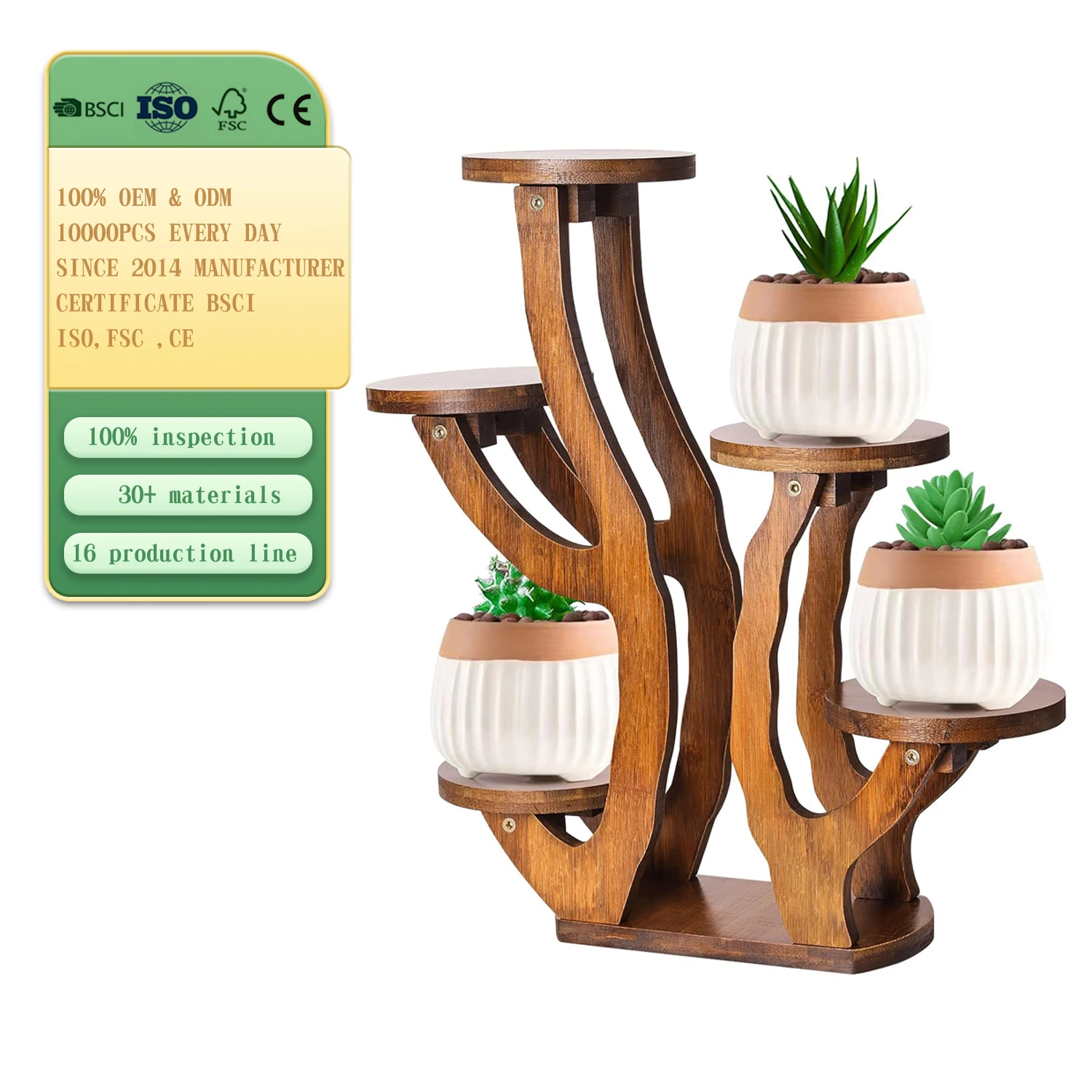 Bamboo Flower Plant Stand 2 Tires Storage Rack Watering Plant Cabinet