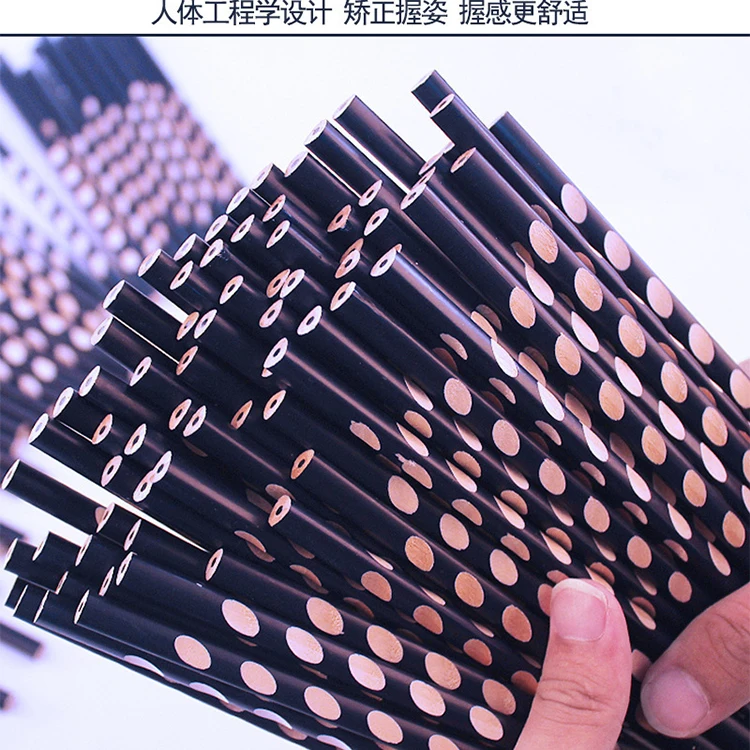 Personalized School HB Triangle Shape Custom Logo Students Writing Correction HB Grip Hole Pencils