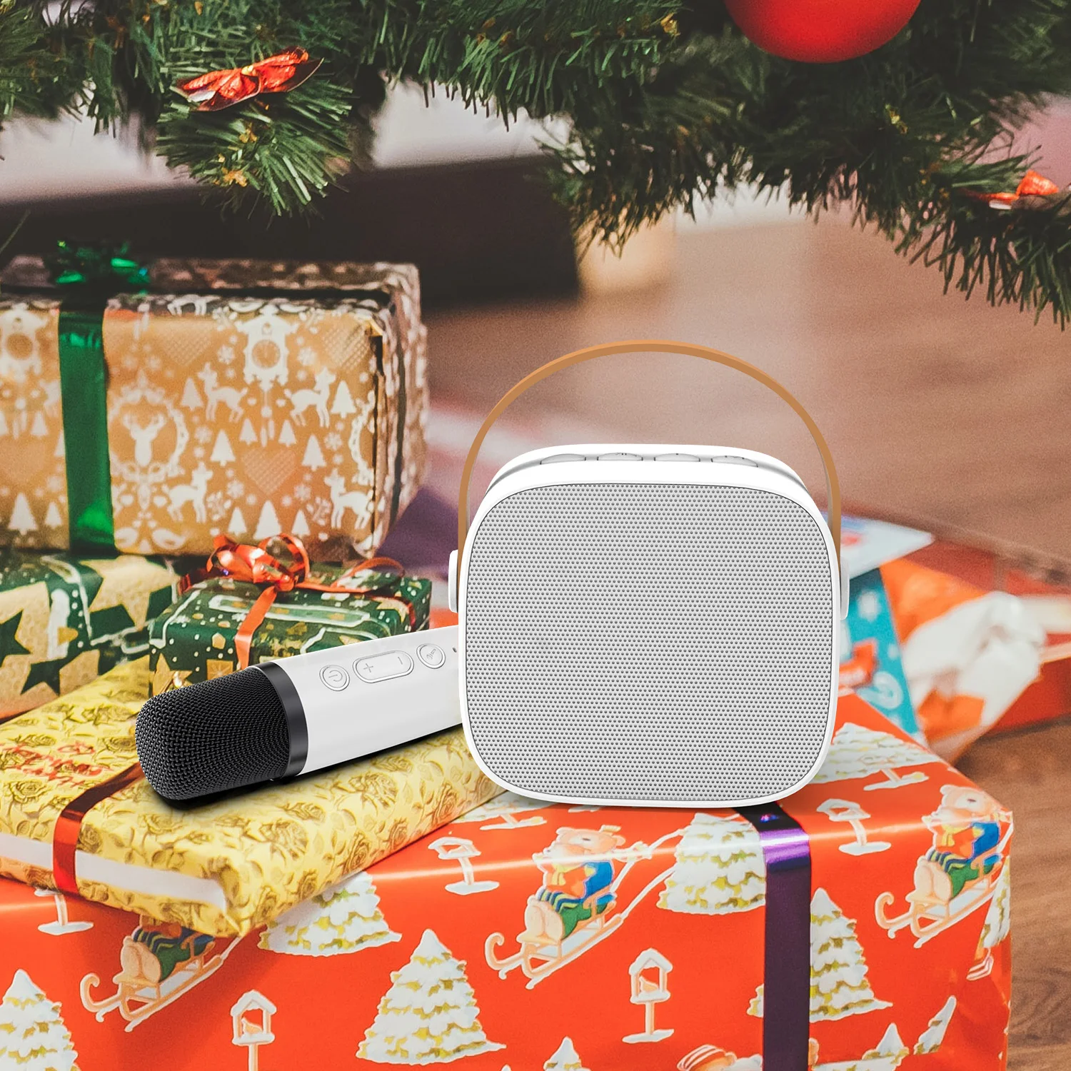 Fifine E1 рождественский подарок, Портативная колонка для вечеринок 4 в 1, беспроводной микрофон для караоке, беспроводной мини-микрофон для караоке с динамиком
