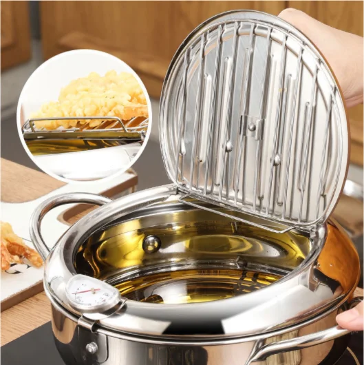 Kitchen Deep Frying Pot Cooking Tools Fryer Pan Temperature Control Stainless Steel Frying Pan Chicken Pot