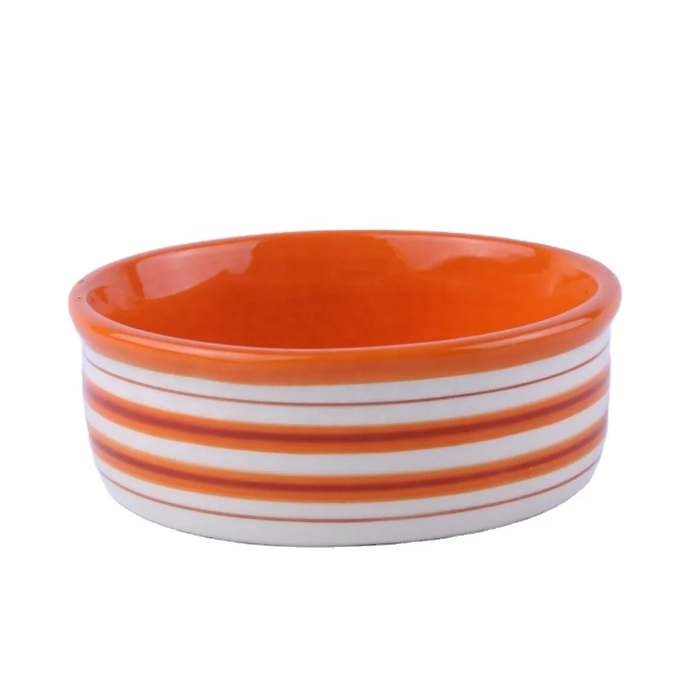 ECO-Friendly ceramic earthenware pet/dog/cat bowls set of 4 stripe pattern Glazed surface