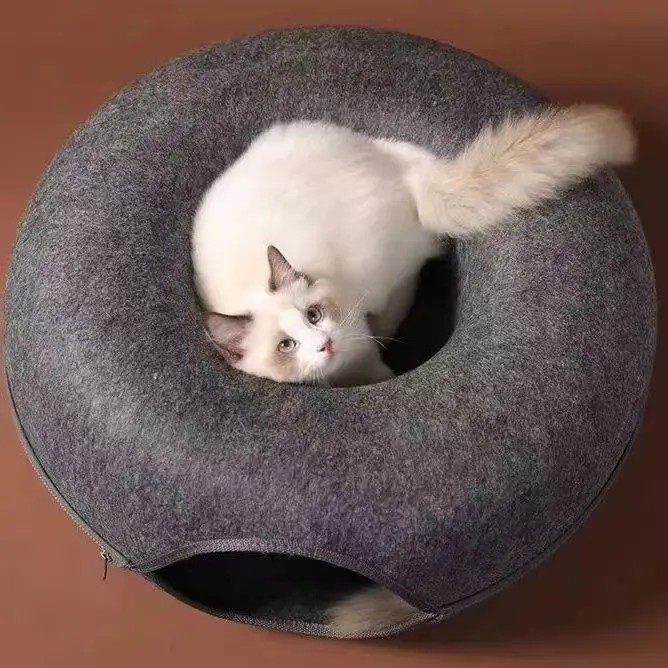 Wholesale Round Wool Pet Cat Tunnel Nest Interactive Removable Luxury Cat House Beds felt Cat Tunnel Pet Nest bed house