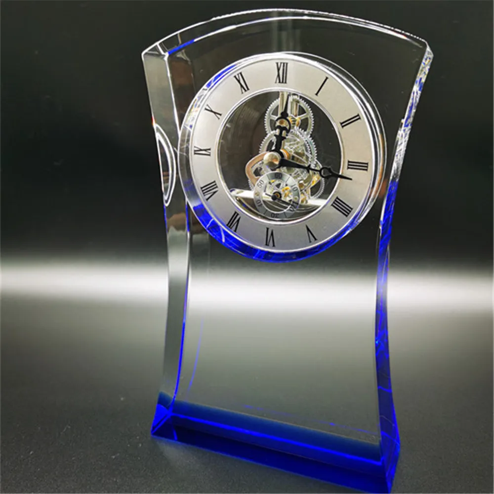 Hot Sale Engraved Crystal Desk Clock Accented Template Trophy Award