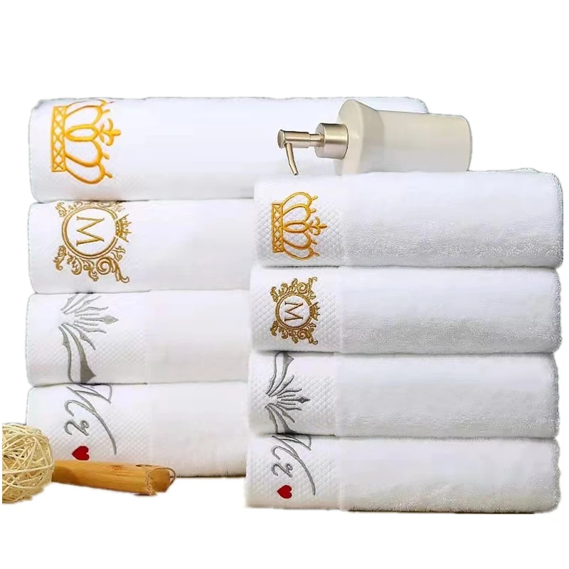 Wholesale Custom Print Embroidered Logo White Hotel/Home Towels Luxury Absorbent Terry Soft 100% Cotton Beach Bath Towels Sets