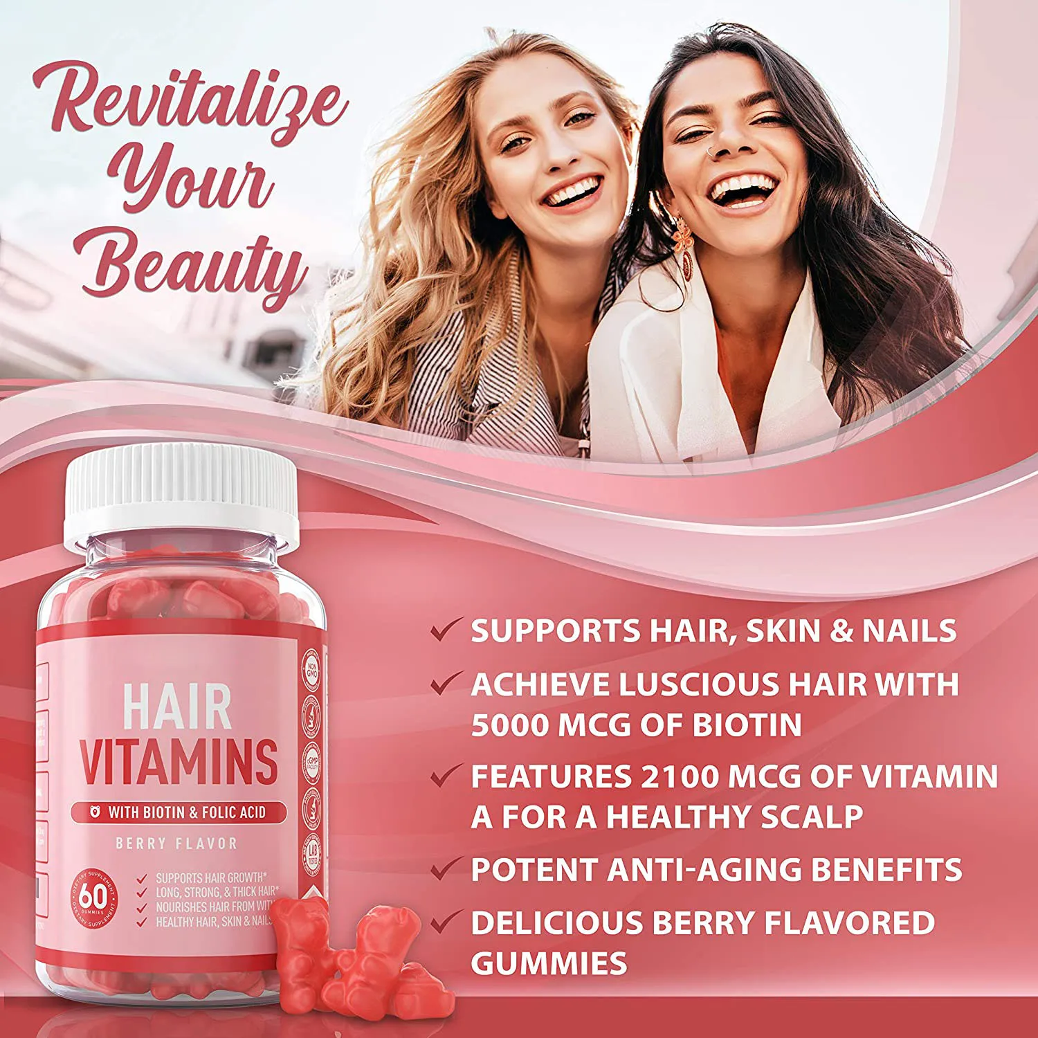 HAIR VITAMINS WITH BIOTIN  FOLIC ACID