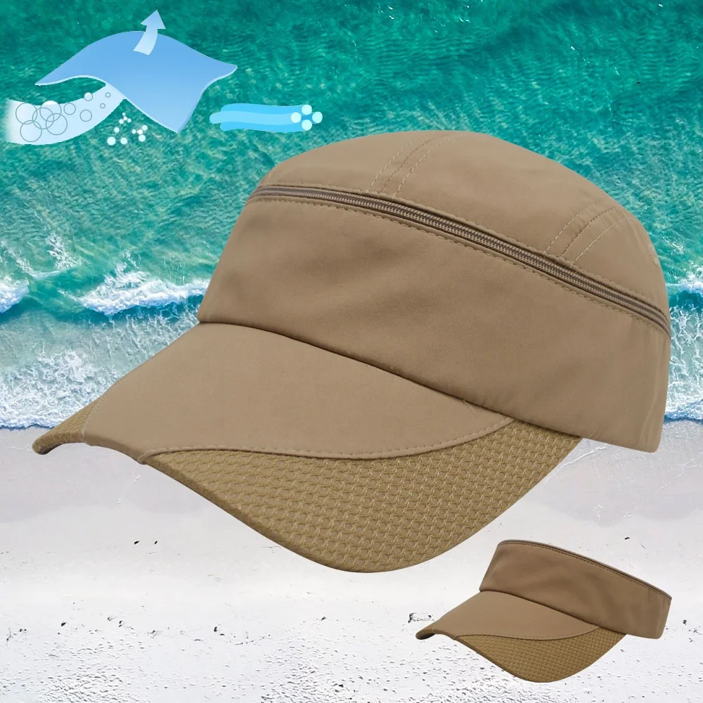 New zipper design lady travel sun visor hat wholesale fashion detachable summer beach visor caps for women