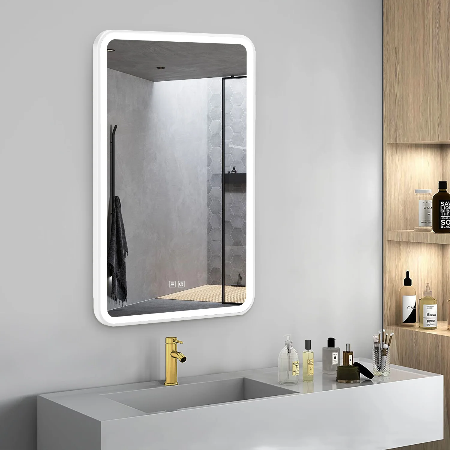 Hotel bathroom vanity led bath mirrors with light touch screen led smart mirror for bathroom