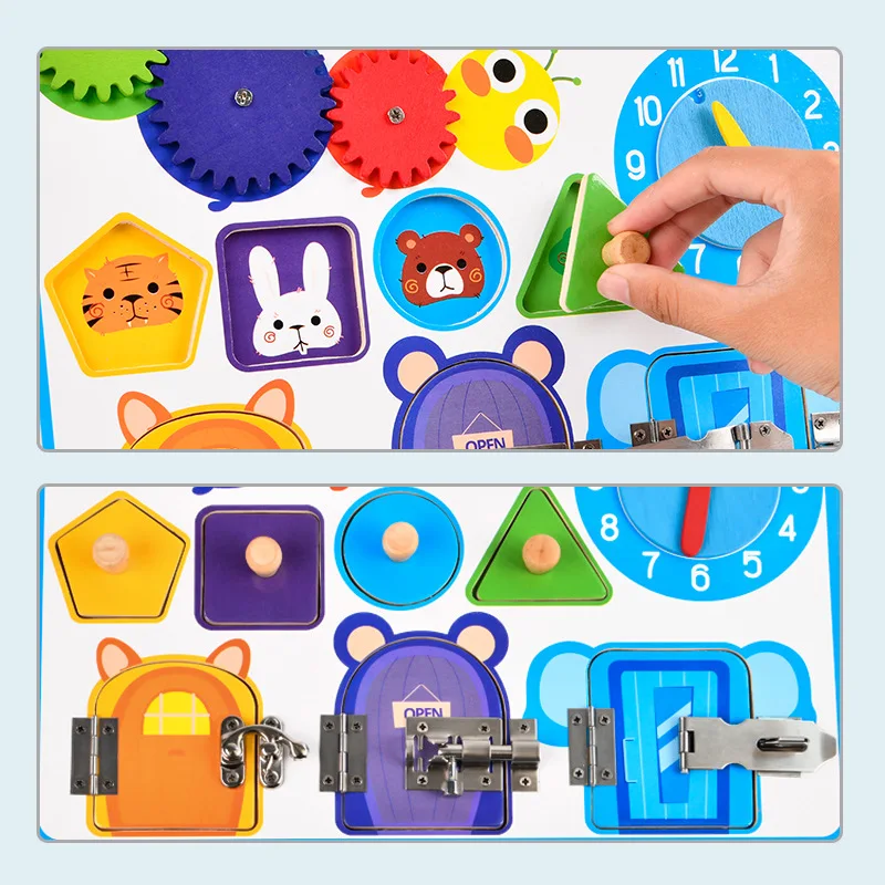 Montessori Toddler Busy Board Wooden Sensory Unlock Toys Locks Board Activity Board Toys Kids Early Educational Puzzle Toy