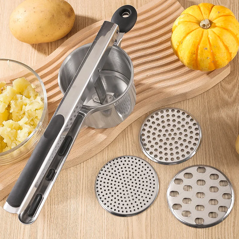 Potato Ricer,  Stainless Steel Potato Masher with 3 Interchangeable Discs, Heavy Duty Potato Masher and Ricer Kitchen Tool