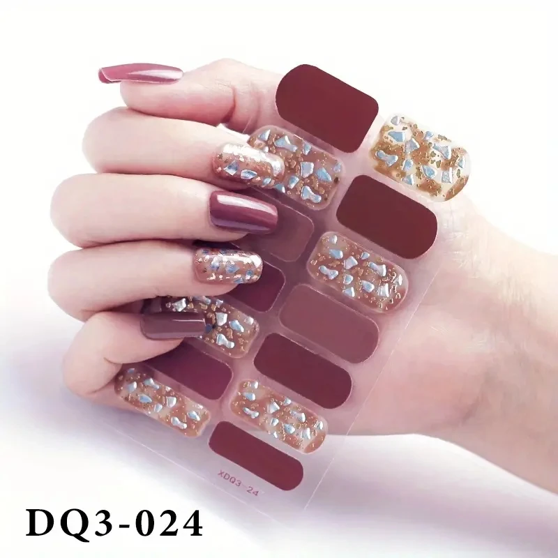 Wholesale Colorful Design Korea Semi-cured Uv Nail Sticker Wraps Pegatinas Para Unas