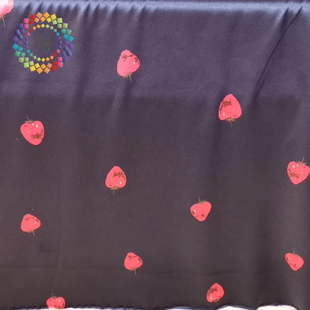 Stretch Strawberry Printed Shiny Satin Fabric For Pajama