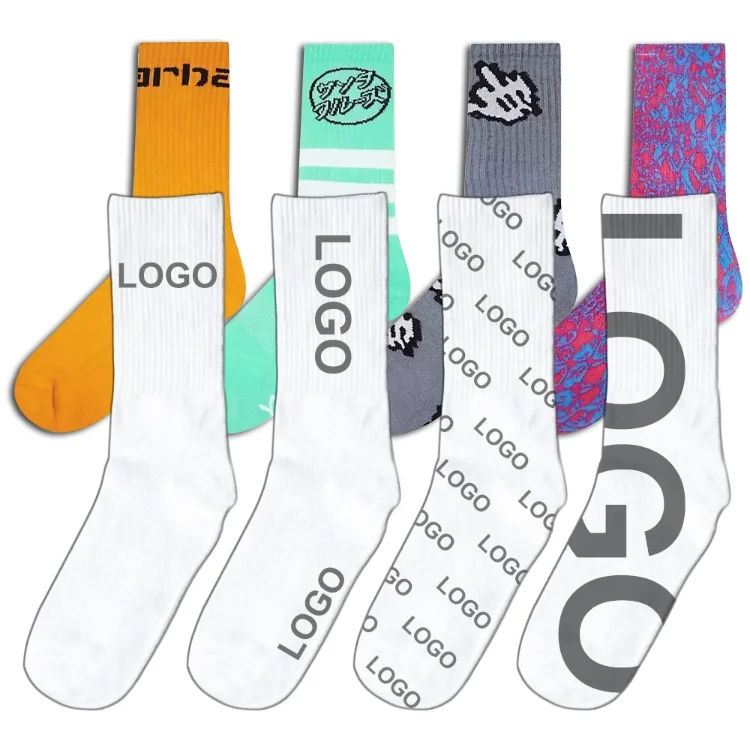 OEM Custom Logo Cotton Sport Crew Socks Design Your Brand Fashion Embroidery Jacquard socks