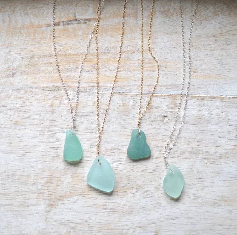 Sea Glass Necklace  Sea Glass Pendant in Aqua or Sea Foam