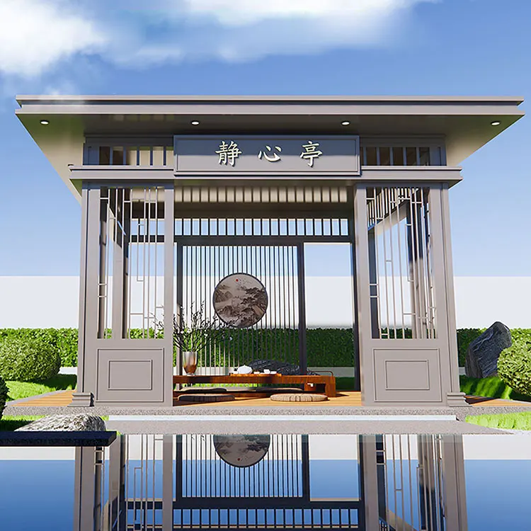 Factory custom 4x4m new aluminum gazebo outdoor promenade garden gallery hotel gazebo