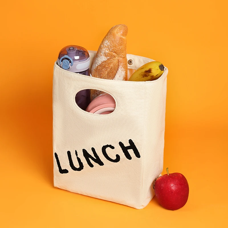 Eco-Friendly Customized Durable Reusable Canvas Waterproof Lunch Bag Cotton Insulated Cooler Box For  Adults Women Men