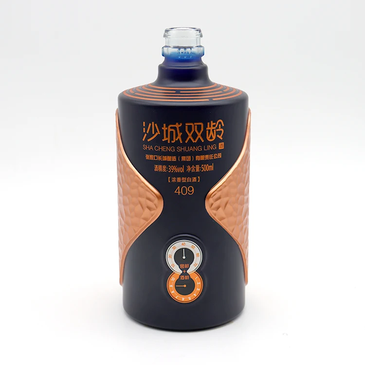 Large liquor bottle promo glass bottle liquor 100ml 500ml 750ml black liquor bottle