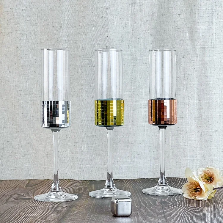 170ml Handmade Sliver Patch Surround Champagne Flutes Champagne Wedding Glasses Goblet Set for Wedding Party