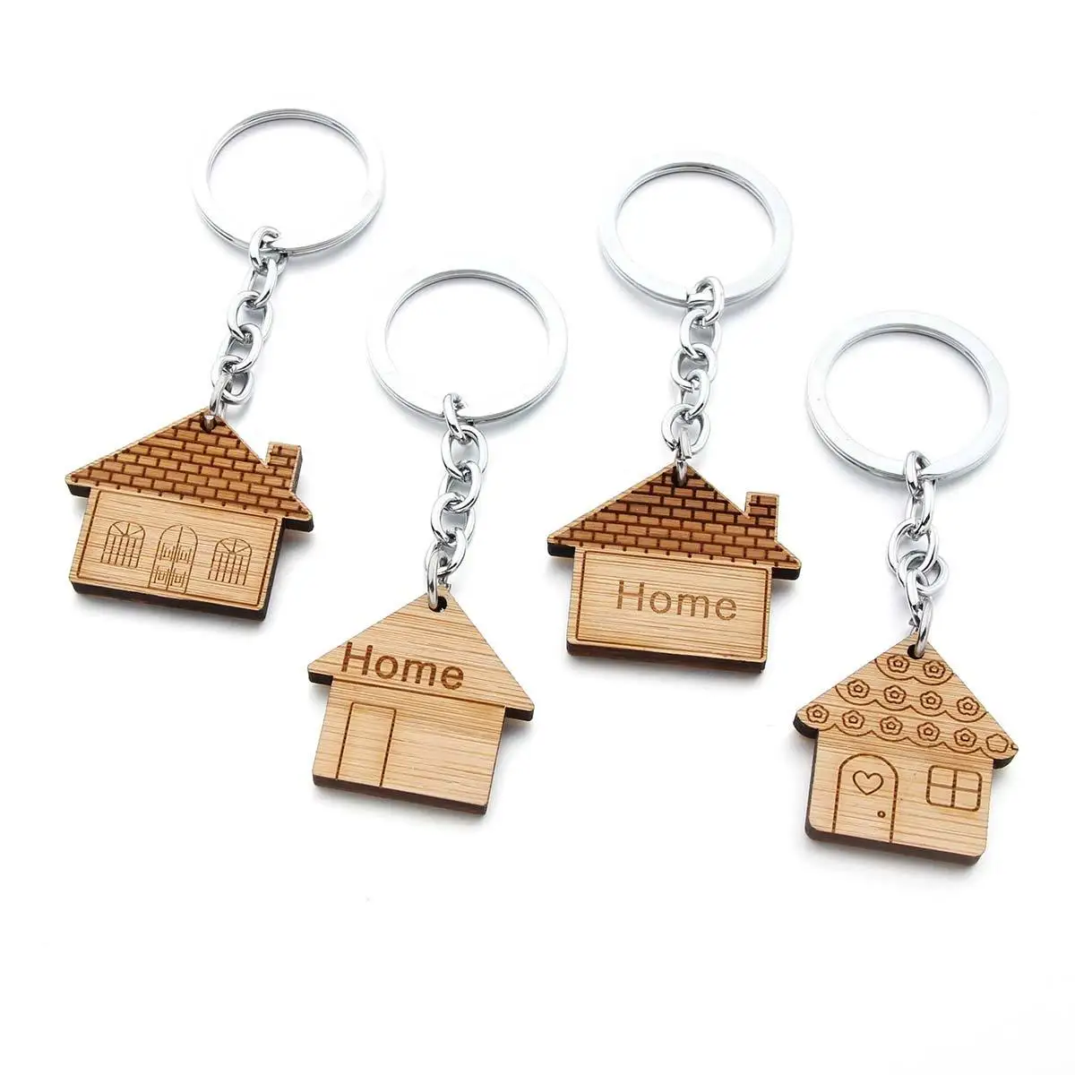Creative House Wood Key Chain Wooden Keychain Home Key Ring Decoration for Women Girls Bag Accessories Gift