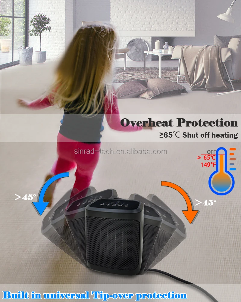 Electric Automatic overheat protection 800W/1500W electronic advanced ceramic heating technology smart fan heater
