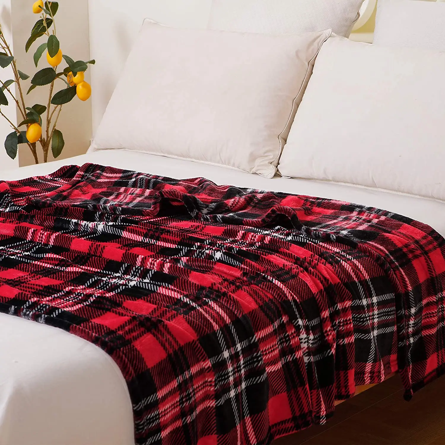 Custom Logo Sherpa Fleece Throw Blanket, Flannel Blanket, Christmas Plaid Warm Plush Microfiber Blanket for winter