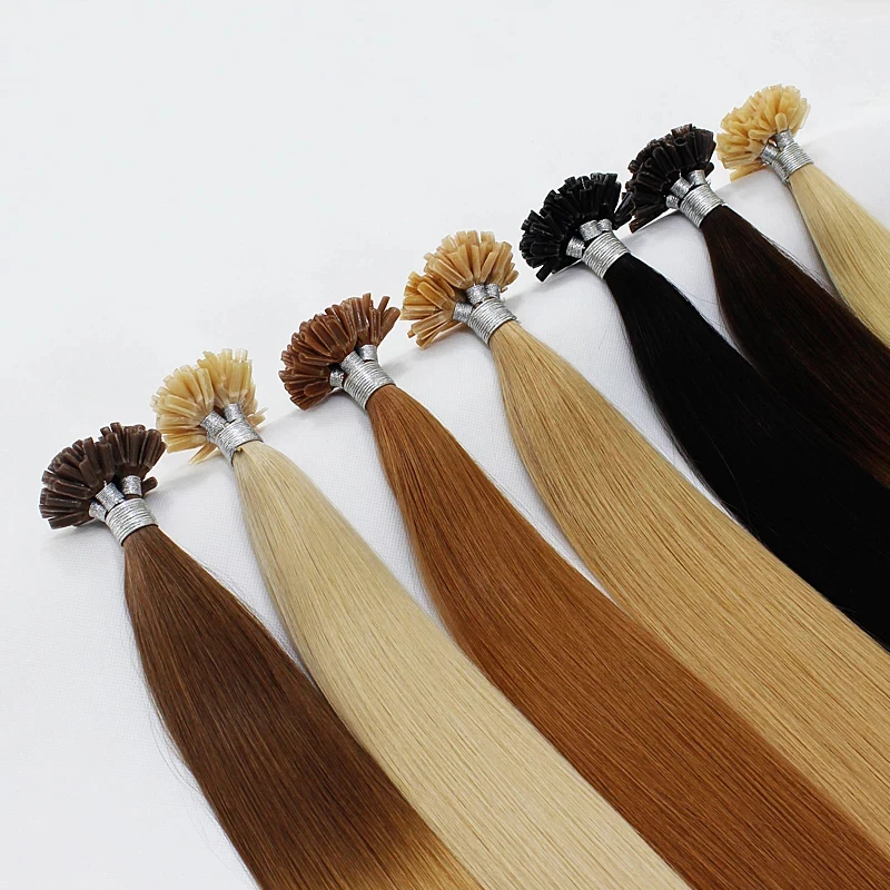 U-образные предварительно склеенные индийские человеческие волосы для наращивания, не линяют, не спутываются