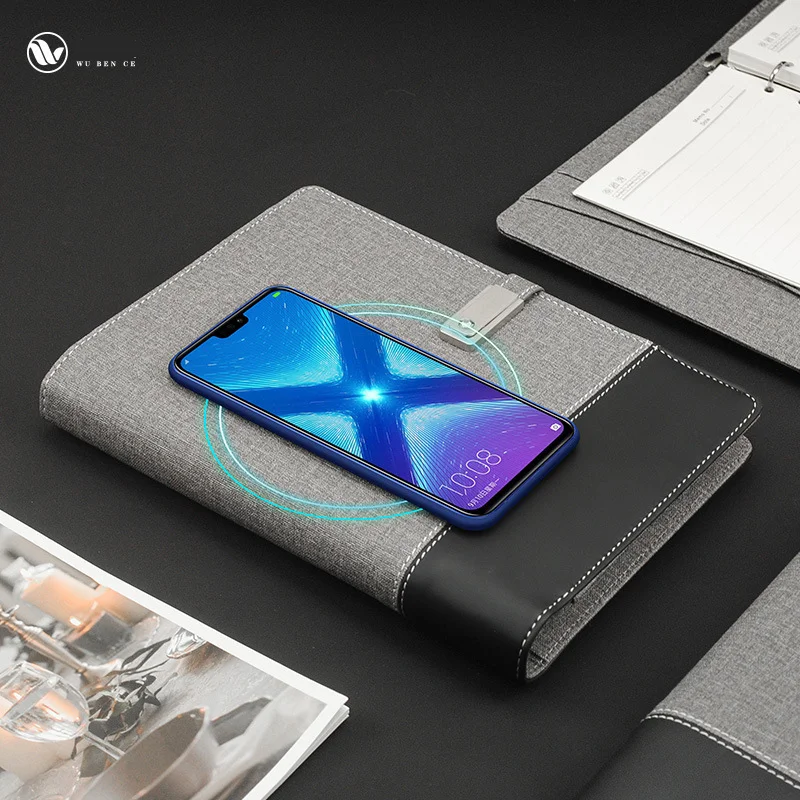 Multi Functional Wireless Charging Note Book 8000mAh Power Bank Binder Spiral Diary Book+USB Flash power connect