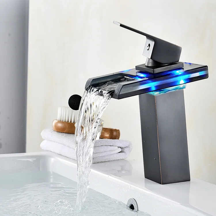 LED Basin Faucet Temperature Colors Change Bathroom Mixer Tap Deck Mounted Wash Sink Taps Hot And Cold Tap