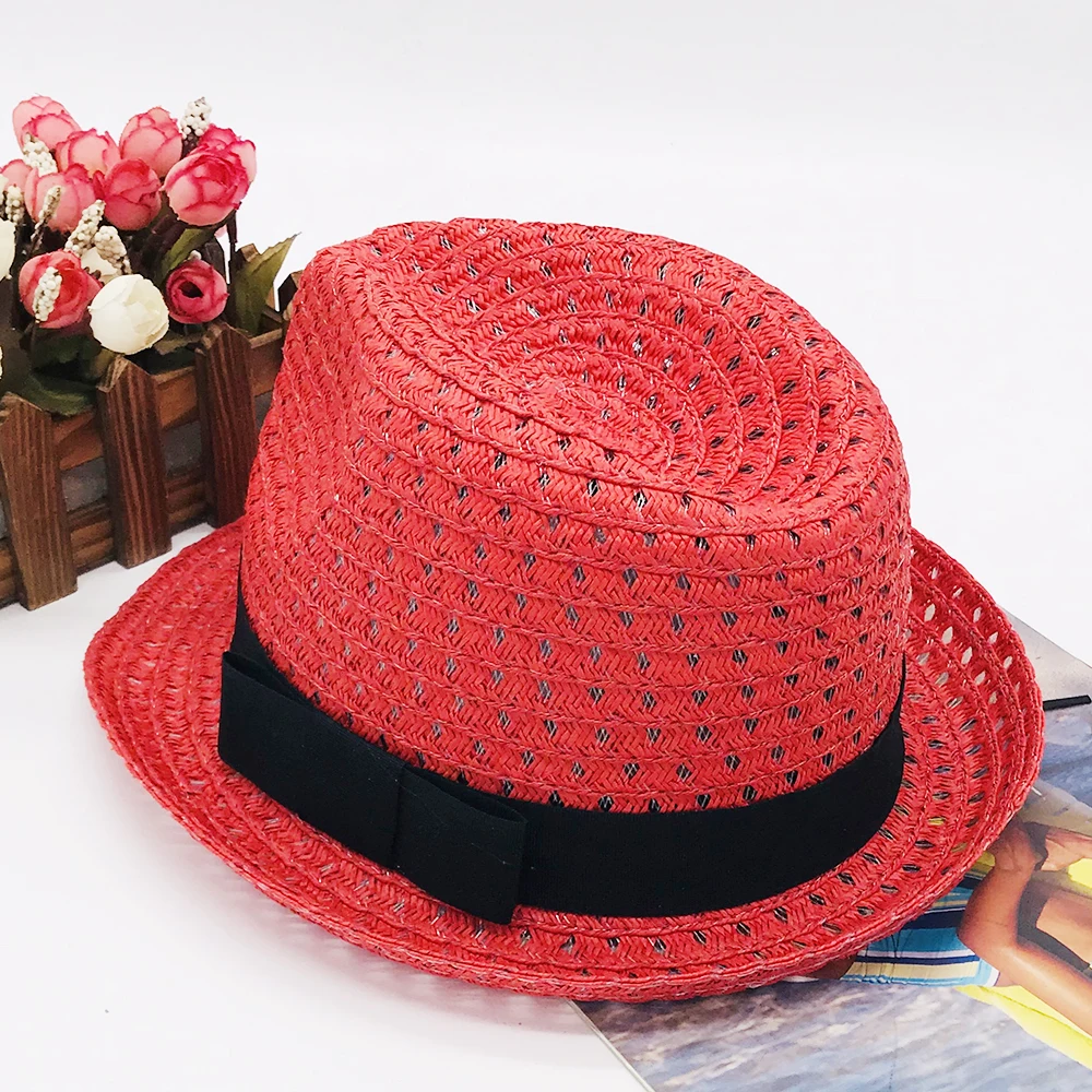 Red Elegant OEM Design Custom logo Straw hat for women/lady Fashion Wide Brim Cowboy  Hats Customized logo Panama with Rope