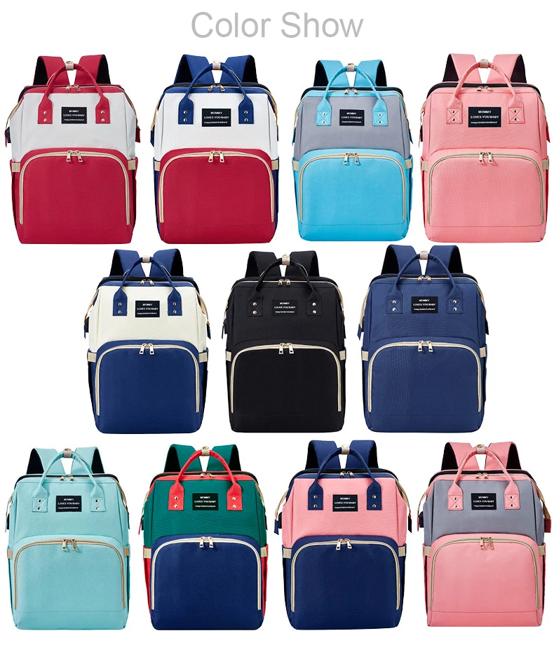 Large capacity foldable Oxford multi function pink grey diaper bag custom with changing station usb