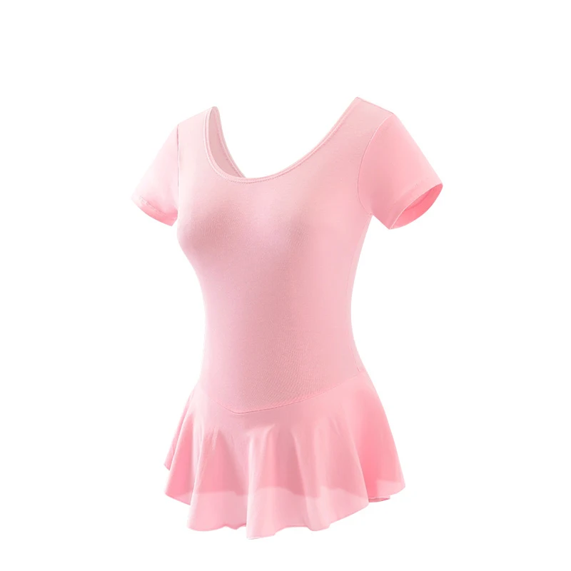 2022 New Practice Training Dance Wear Wholesale High Quality Ballet Dresses Pink Short Sleeve Cotton Girls Kids Ballet Leotards