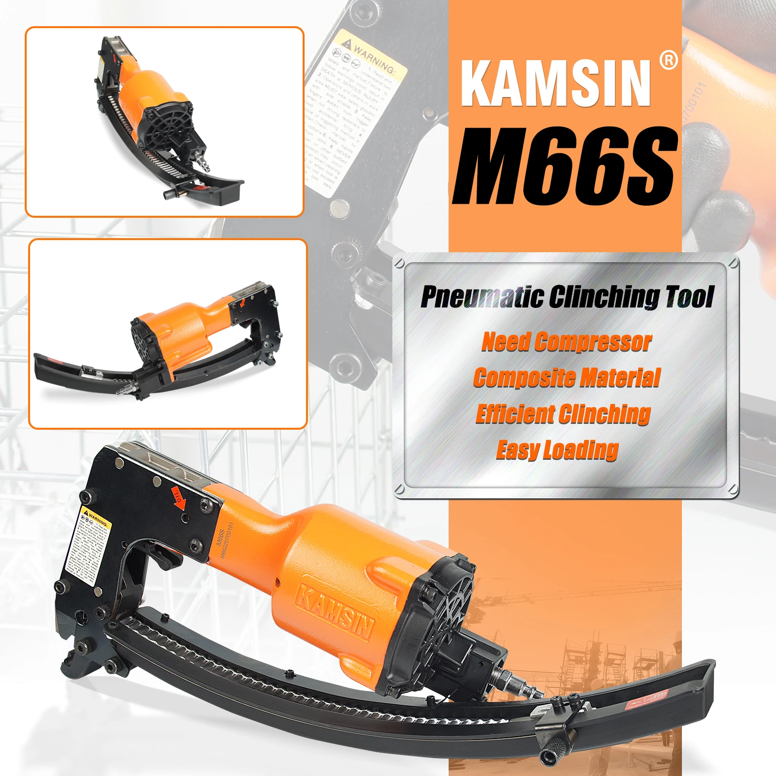 KAMSIN M66S Pneumatic Clinch Clip Gun Plastic Magazine Light Weight Clinch Clipper for Mattress Spring, Wire Cages, Car Seat