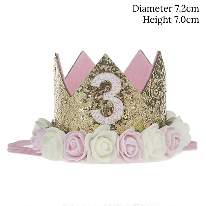 1pc Kids 1st 2nd 3rd Birthday Caps Flower Crown Number Birthday Hat For Shower Boy One First Birthday Party Decorations Supplies