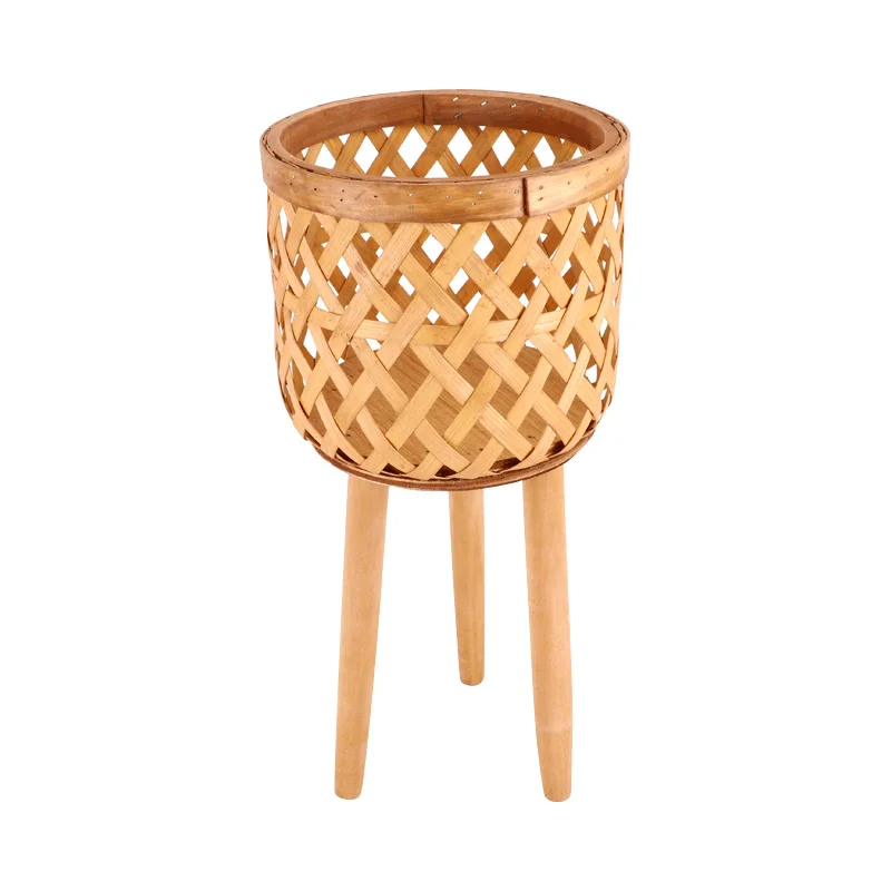 Hot deal natural bamboo baskets with stand wood legs woven bamboo planter pot with legs