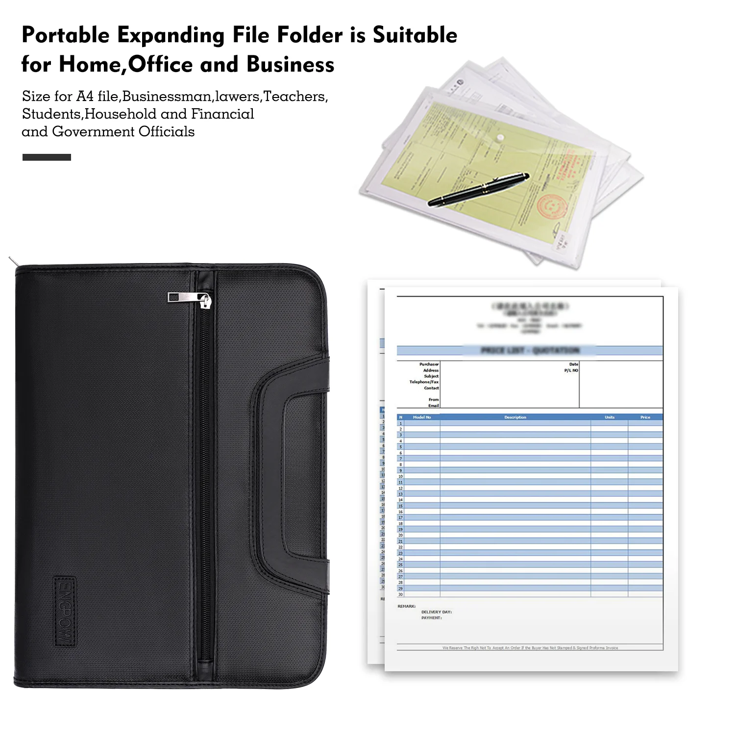 Wholesales Fireproof Document School Office Home Hot Selling Fireproof Waterproof Document Bags with Double Zippers