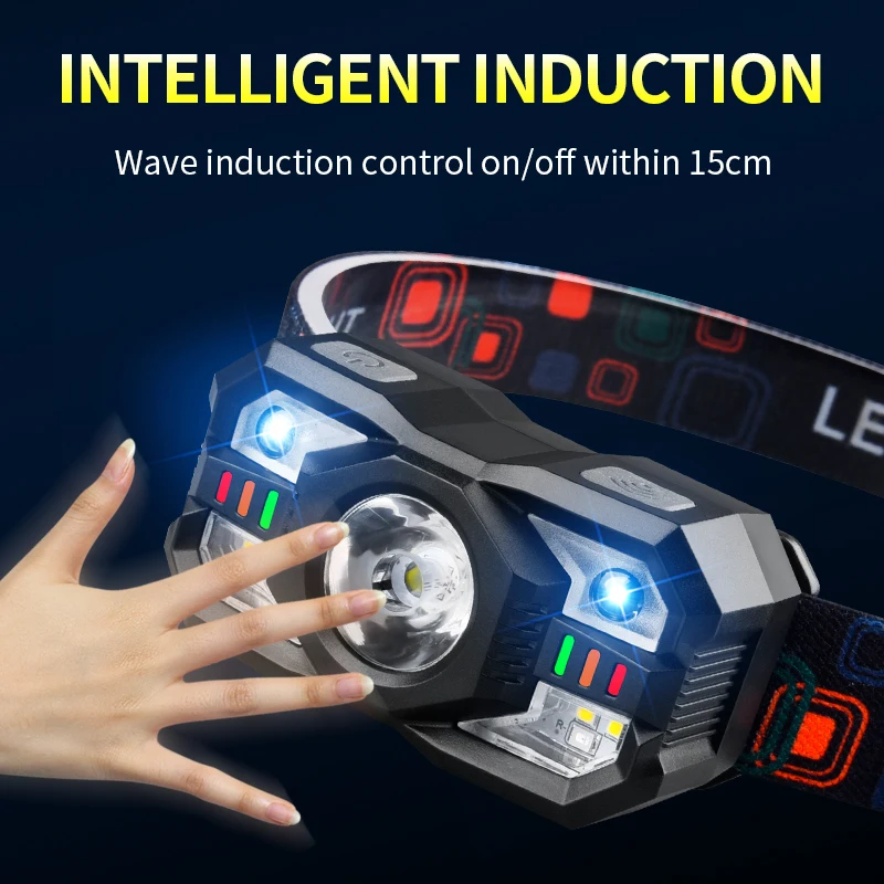 XTE LED Induction Bright Headlamp Portable Fishing Camping Flashlight USB Rechargeable IPX4 Waterproof Head Torch Headlamp