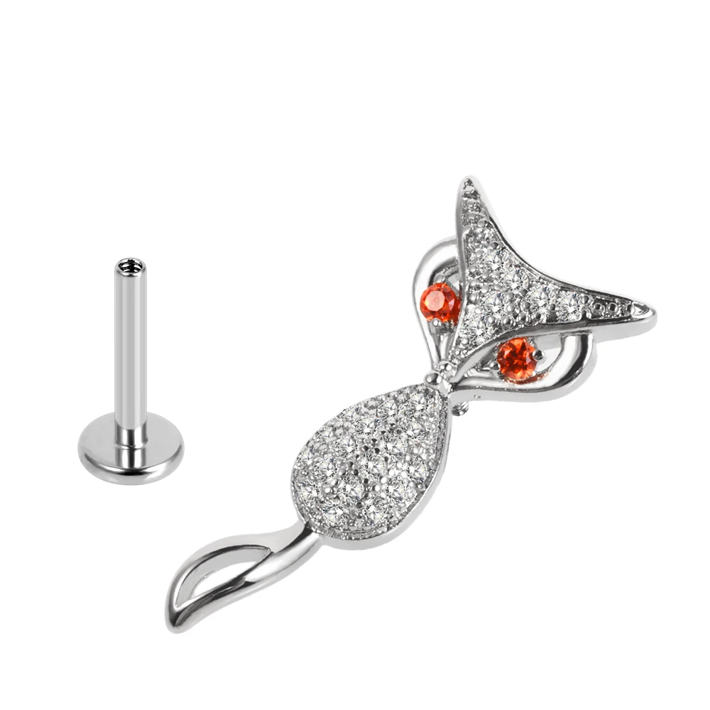 Stainless steel cz stud owl skull earring animal blue earring ear ring bulk piercing jewelry owl labret stud