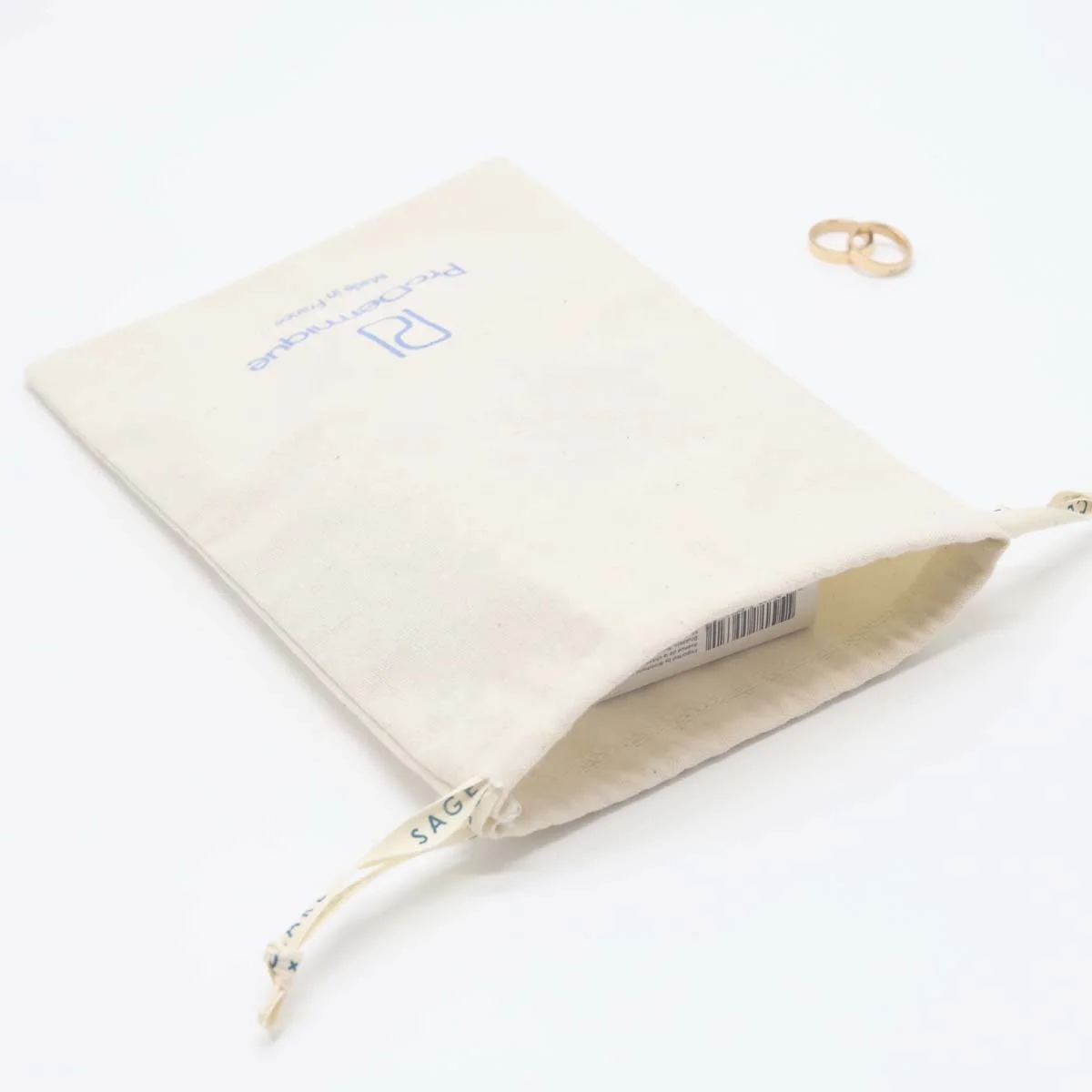 Custom Logo Printed Drawstring Small Canvas Gift Bag Natural Beauty Cosmetic Makeup Pouch