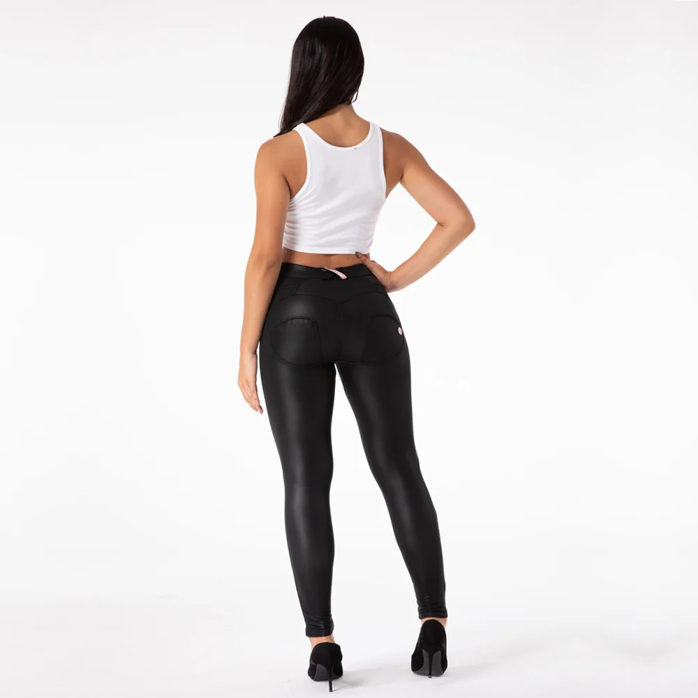 Melody Shascullfites push up PU coated pants ladies black matt pants enhance ass faux leather pants women