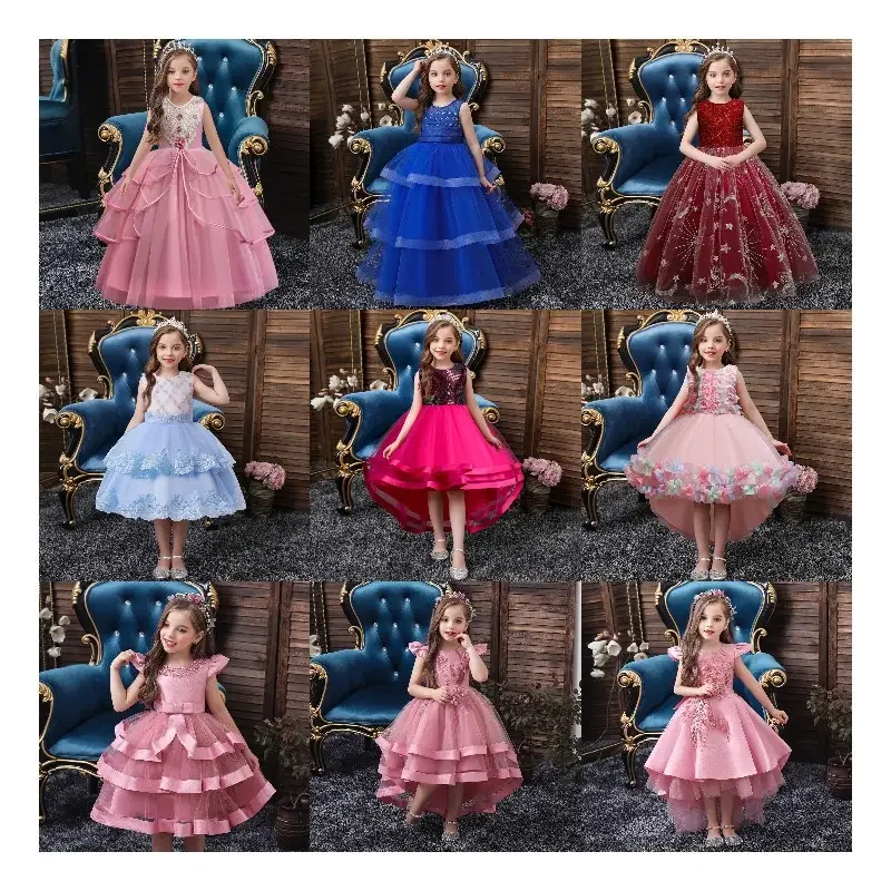 High Quality Children Clothing Wholesale Elegant Lace Flower Designed little Girls Dress Sweet Dresses For 3-8 Yeas old Kids