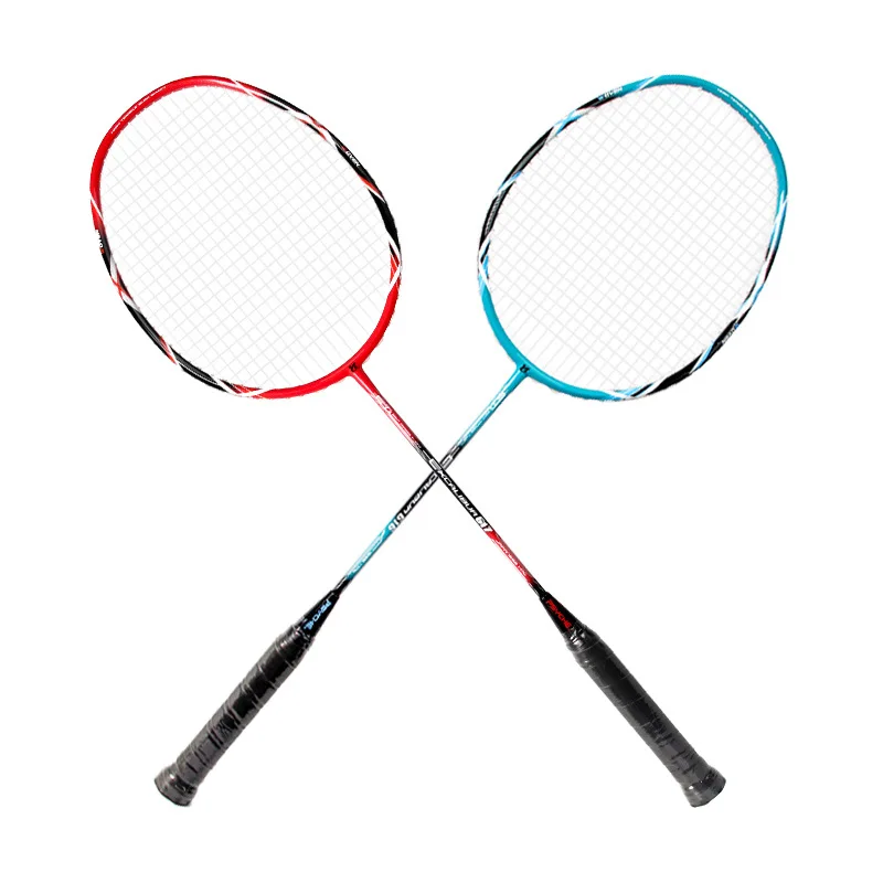 Professional Lightweight Carbon Fiber Badminton Racket 4u Slightly Soft with Full PU Grip and Graphite Shaft for Training