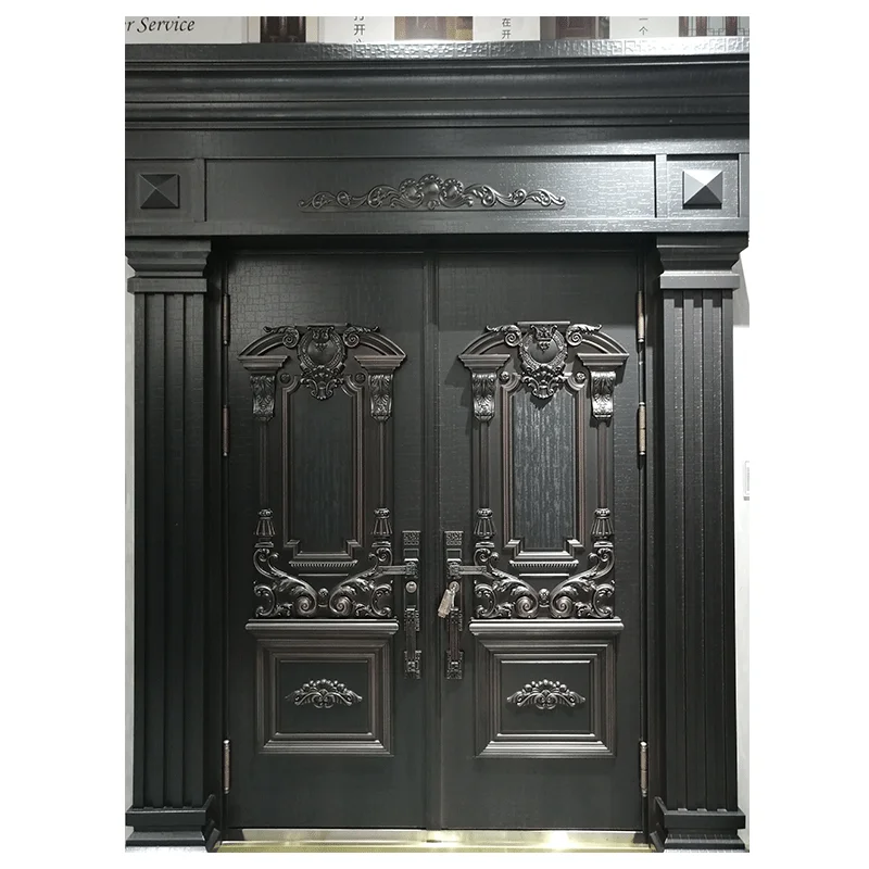 Основные безопасные двойные медные декоративные арки виллы металлическая панель чугунная алюминиевая основная входная дверь