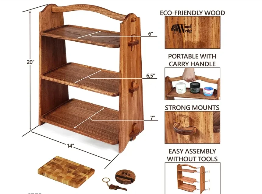 Wooden Wedge Shelves 3 Tier Storage Organizer Wood Rack For Display Or Storage
