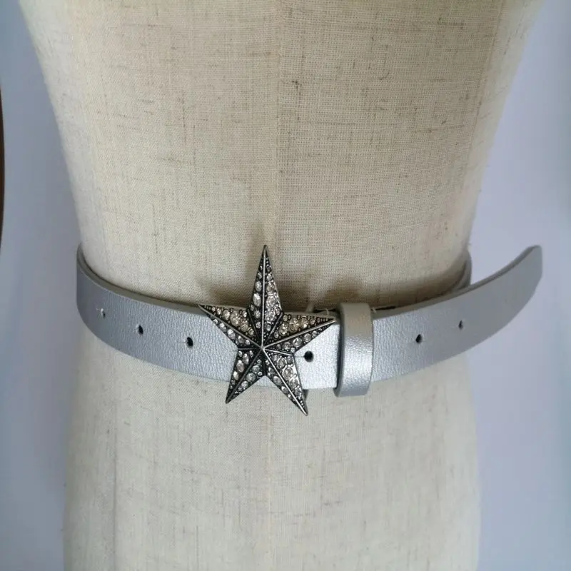 2019 new fashion personality ladies thin belt with diamond five-pointed star buckle