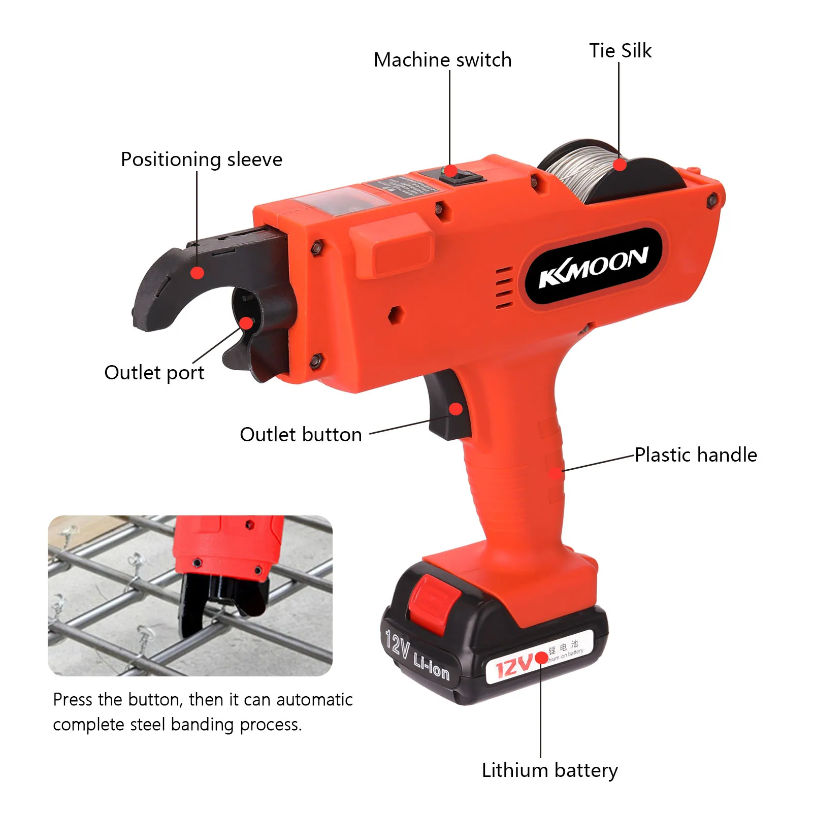 12 V Automatic 8-34MM Steel Rebar Tier Cordless Rechargeable Tying Binding Machine Tool