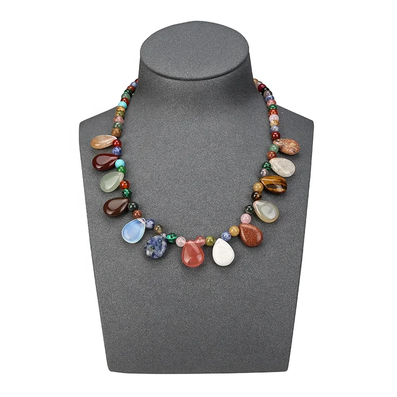 Natural Gemstone Drop Necklace Hand Craft Fine Gemstone Beads Necklace Jewelry For Woman Gifts