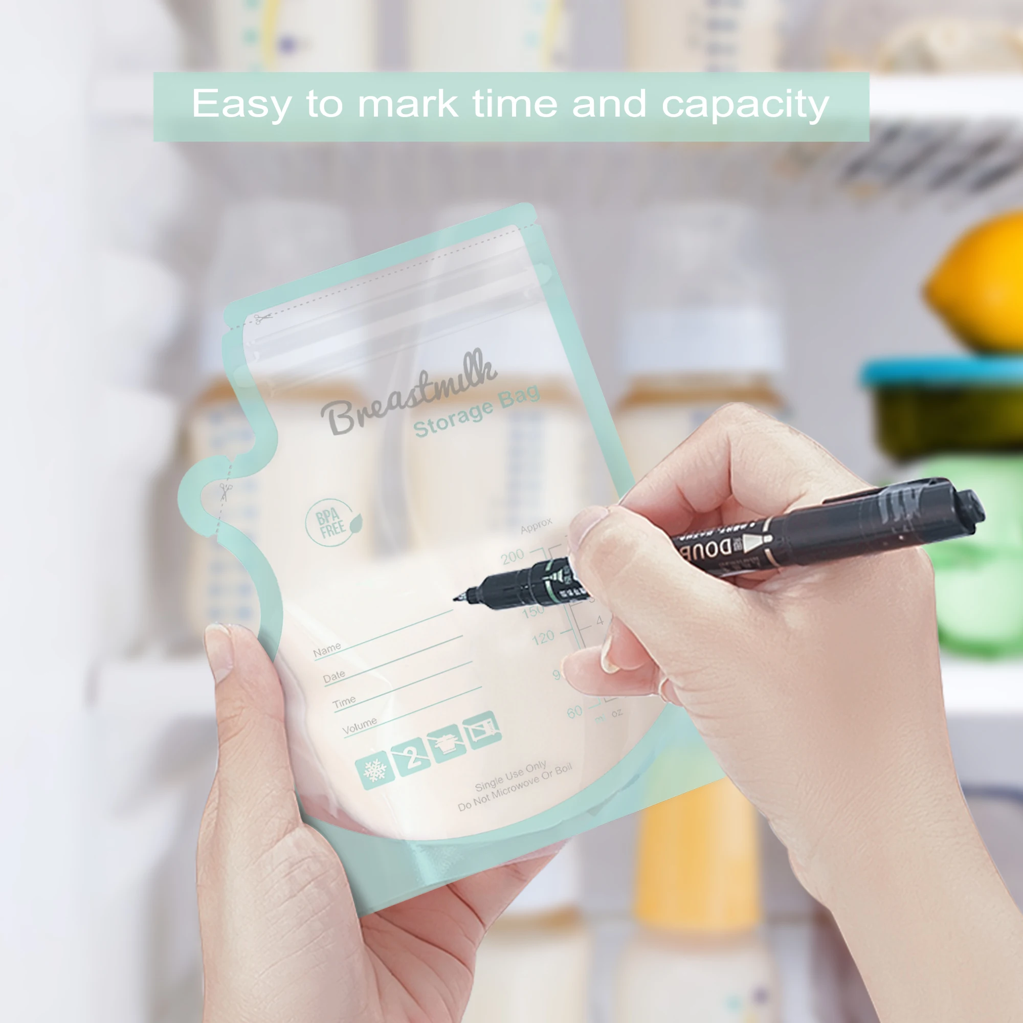 New design breast milk bag 200ml self-standing vacuum leakproof milk storage bag